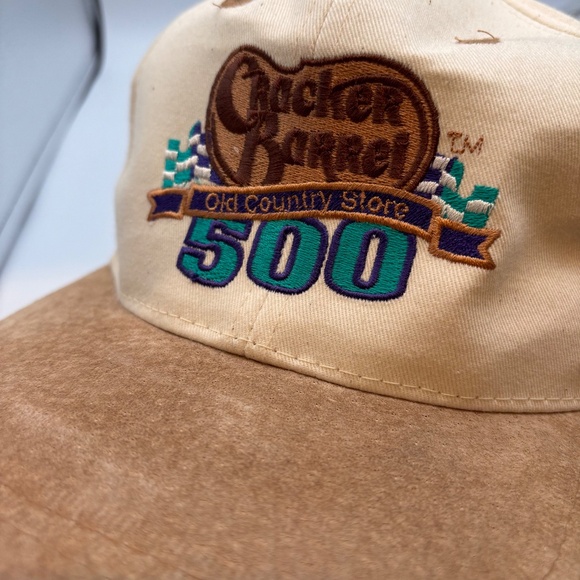 Vintage 90s Cracker Barrel 500 NASCAR Beige/Tan Collectible Racing Hat - Picture 9 of 13